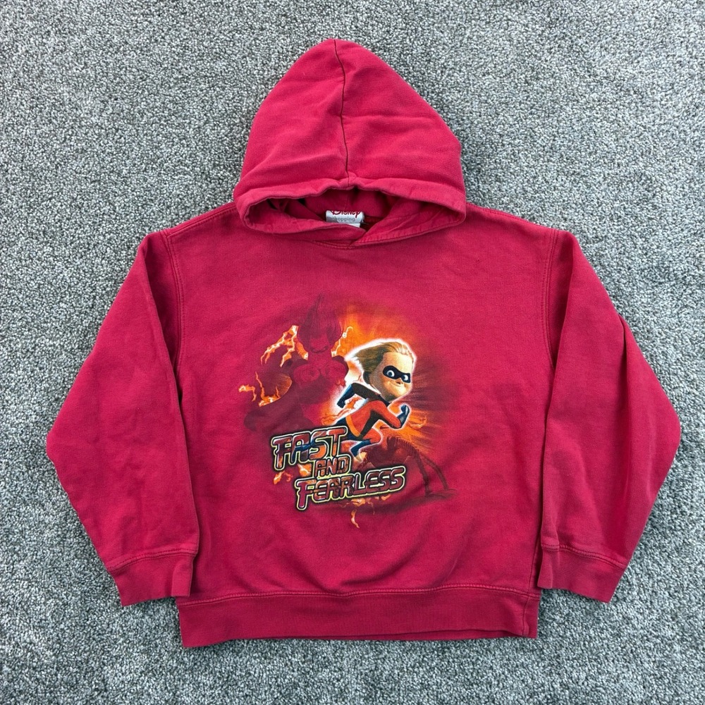 Vintage Disney The Incredibles Hoodie Kids Small Red Dash Fast and Fearless